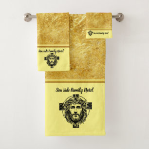 Personalize Romantic Spirituality Jesus Gold Foil Bath Towel Set