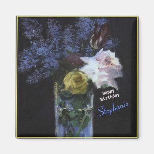 Personalize Roses Tulips Lilacs in a Crystal Vase Magnet