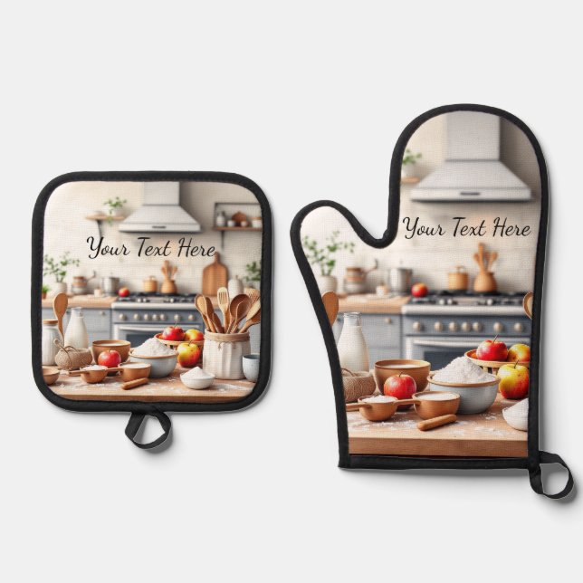 Personalize Set of 2 Kitchen Oven Mitt Potholder (Front)