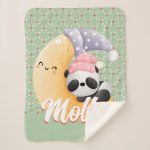 Personalize Sleeping Panda Baby Name Sherpa Blanket