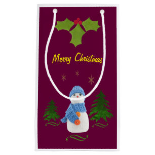 Personalize, Snowman, Christmas tree, twig Small Gift Bag
