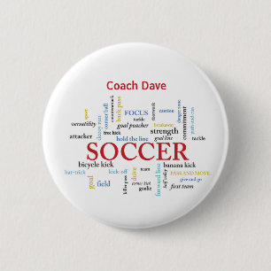 Personalize, Soccer Coach Thank You in Words 6 Cm Round Badge