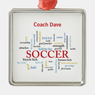Personalize, Soccer Coach Thank You in Words Metal Ornament