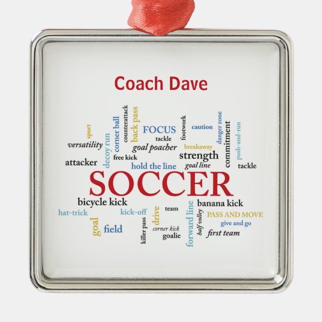 Personalize, Soccer Coach Thank You in Words Metal Ornament (Front)