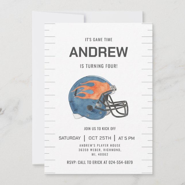Personalize Sport Football Birthday Invitation (Front)