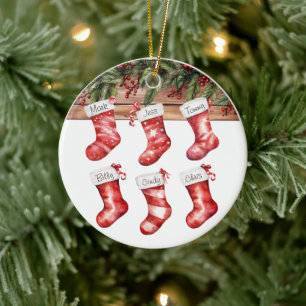 Personalize Stockings Large Family of 6 Christmas  Ceramic Ornament