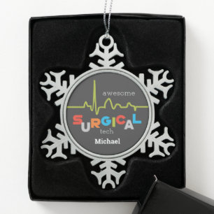Personalize, Surgical Tech Week Awesome Snowflake Pewter Christmas Ornament