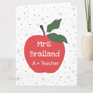 Personalize teacher name custom red apple card