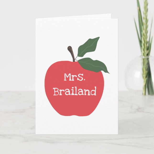 Personalize teacher name custom red apple card (Front)