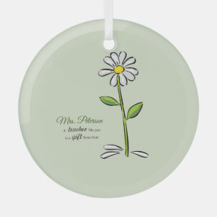 Personalize, Teacher Thank You, Religious Flower Glass Tree Decoration