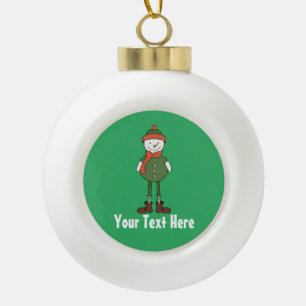 Personalize this Cool Snowman Ceramic Ball Christmas Ornament