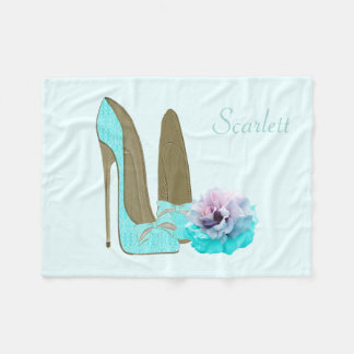 Personalize Turquoise Shoe & Rose Fleece Blanket