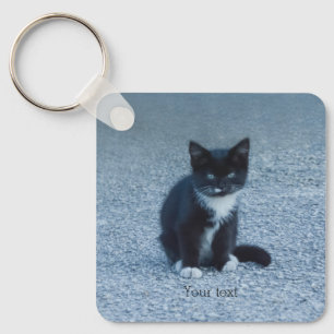 Personalize Tuxedo black and white kitten Key Ring