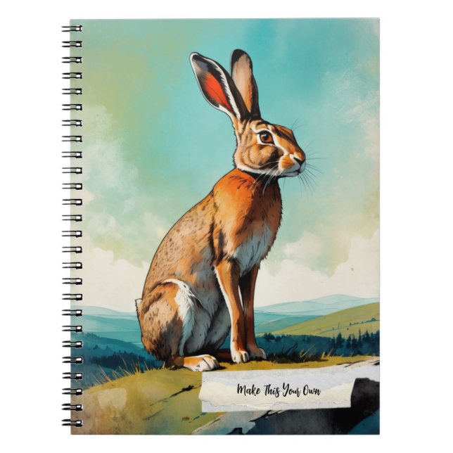 PERSONALIZE Vintage Bunny Rabbit Notebook Journal (Front)