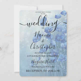 PERSONALIZE: Watercolor Flowers Blue Wedding Invitation