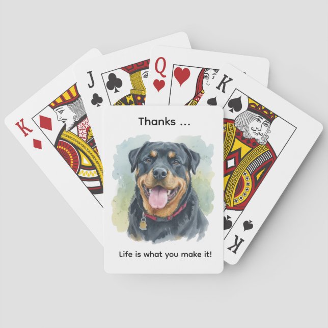 Personalize Watercolor Pet Rottweiler Portrait Playing Cards (Back)