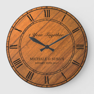 Personalize Wedding Anniversary (Wood Background) Large Clock