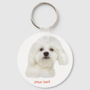 Personalize white Maltese dog Key Ring
