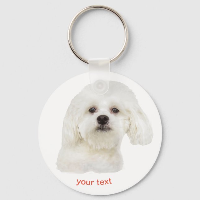 Personalize white Maltese dog Key Ring (Front)