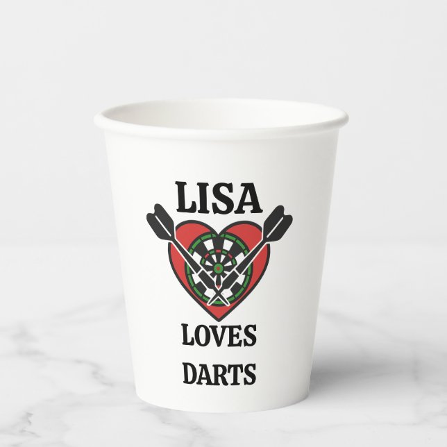 Personalize with any name perfect for darts player paper cups (Front)