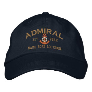 Personalize Year Name Admiral LifeSaver Anchor Embroidered Hat
