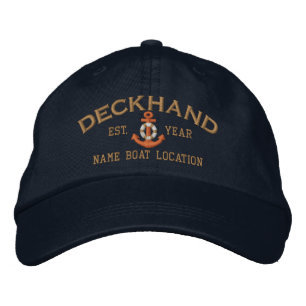 Personalize Year Name Deckhand LifeSaver Anchor Embroidered Hat