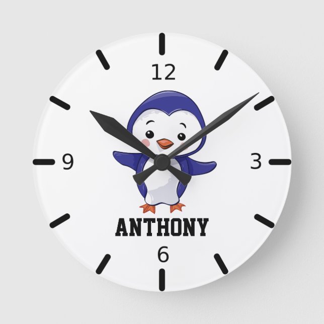 Personalize Your Own Baby Penguin Round Clock (Front)