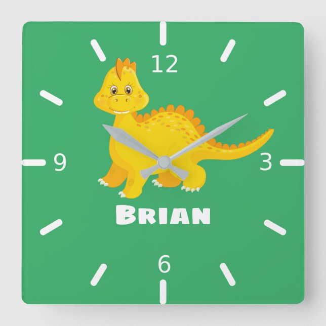 Personalize Your Own Dinosaur Square Wall Clock (Front)