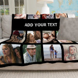 Personalized 16 Photo Collage Fleece Blanket<br><div class="desc">Personalized photo gift fleecy blanket featuring a black background that can be changed to any color,  16 pictures of your choice,  and a simple text template.</div>