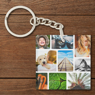 Personalized 18 Photo Collage Template Framed Key Ring