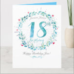 Personalized 18th Birthday Card<br><div class="desc">The perfect card to wish a happy 18th birthday. Illustrated with an aqua hand illustrated wreath and water color effect details,  add who the card is to and your own special words.  This is the perfect card for a friend who’s turning 18!</div>