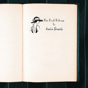 Personalized 1920's Flapper Girl Bookplate Rubber Stamp