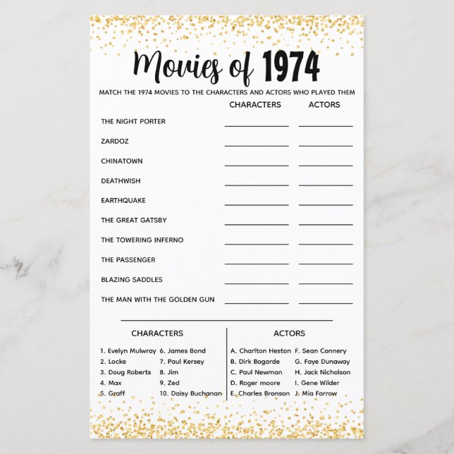 Personalized 1974 Trivia Quiz for Golden Wedding (Front)