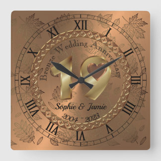 Personalized 19th Bronze Anniversary Gift Idea Square Wall Clock