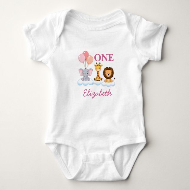 Personalized 1st Birthday Bodysuit, First Birthday Baby Bodysuit (Front)