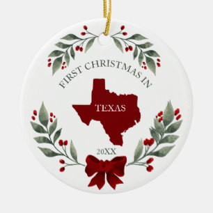 Personalized 1st Christmas In Texas State  Ceramic Ornament