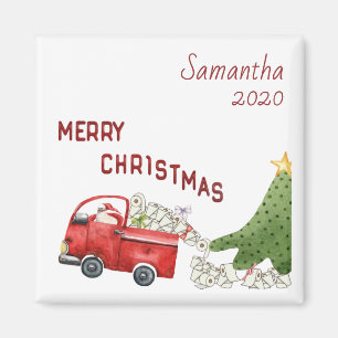 Personalized  2020 Red  Truck  Funny Christmas Magnet