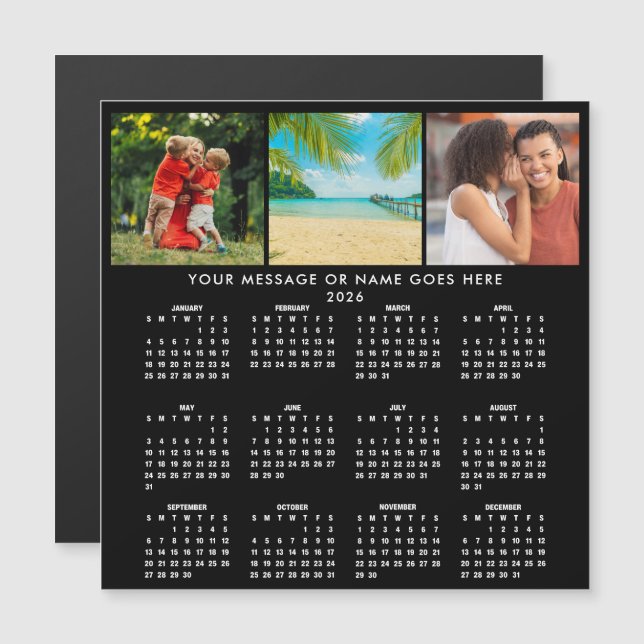 Personalized 2026 Calendar 3 Photo Collage Magnet (Front/Back)