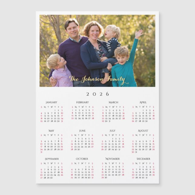 Personalized 2026 Family Name Photo Calendar Card (Front)