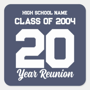 Personalized 20 Year High School Reunion Simple  Square Sticker