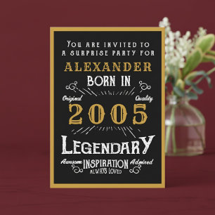 Personalized 21st Birthday 2005 Black Gold Legend Invitation
