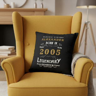 Personalized 21st Birthday Born 2005 Legend Black Cushion