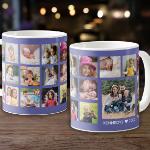 Personalized 22 Photo Collage Family Name   Coffee Mug