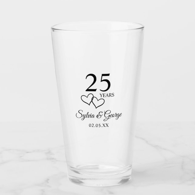 Personalized 25th Anniversary Gift Elegant Modern Glass (Front)