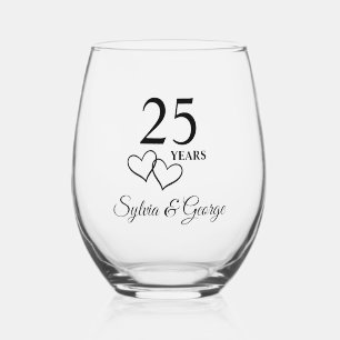 Personalized 25th Anniversary Gift Elegant Modern Stemless Wine Glass