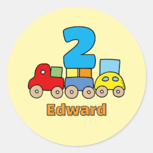 Personalized 2nd Birthday Wooden Train Toy Classic Round Sticker