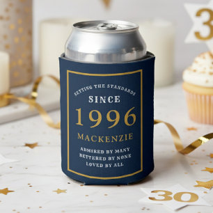 Personalized 30th Birthday 1996 Elegant Blue Gold Can Cooler