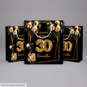 Personalized 30th Birthday Gift Bag Black Gold 🎉