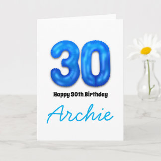 Personalized 30th Birthday Number Balloon Card