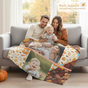 Personalized 3 Photo Fall Family Fleece Blanket